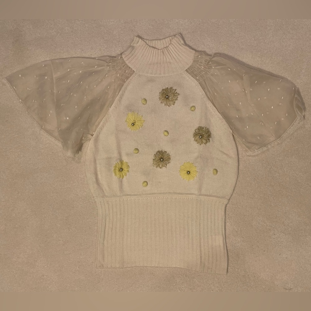 White Embroidered Floral Sweater Tee